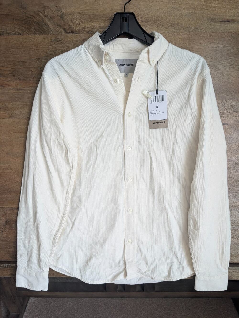 NWT Carhartt WIP Madison Fine Corduroy Shirt Men S White Long Sleeve Button Down